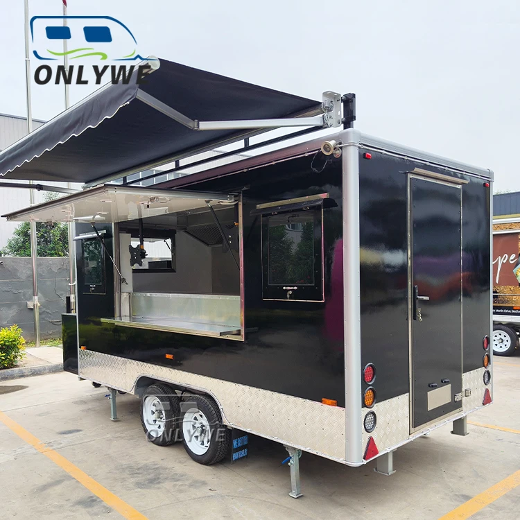 Street Catering Food Vending Truck Van Fully Equipped Concession Mobile Fast Food Trailer Cart With Sunshade For Sale Usa
