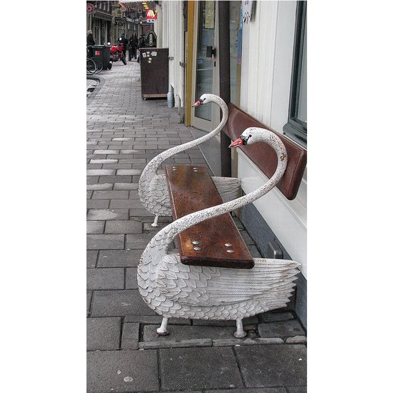 Modern Fiberglass Swan Street Garden Bench Seat Outdoor Furniture Park Patio Benches Nordic Wooden Bench