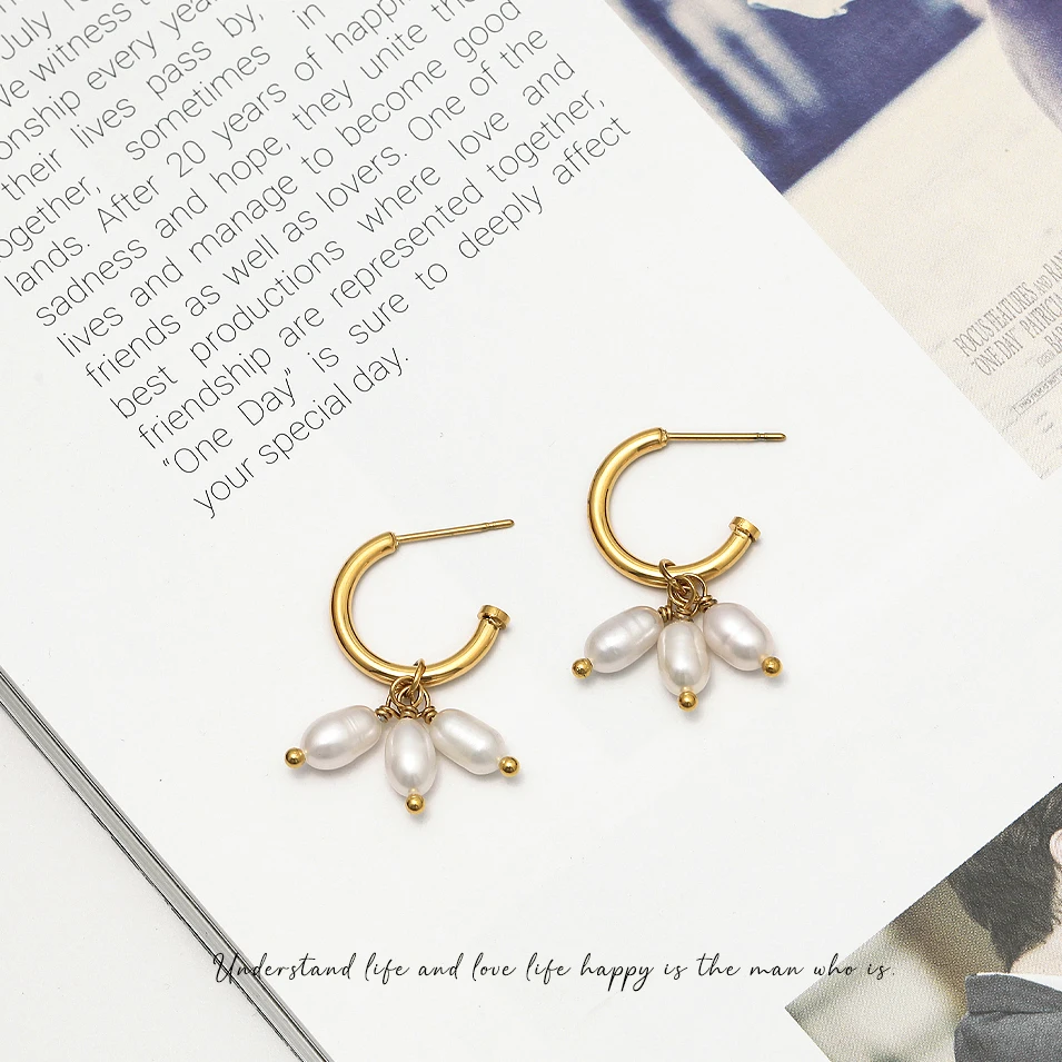 VIANRLA Stainless Steel Jewelry  Leaf Shape Pearl Earrings Minimalism Gift 18K Gold PVD Plated Free Laser Logo Drop Shipping