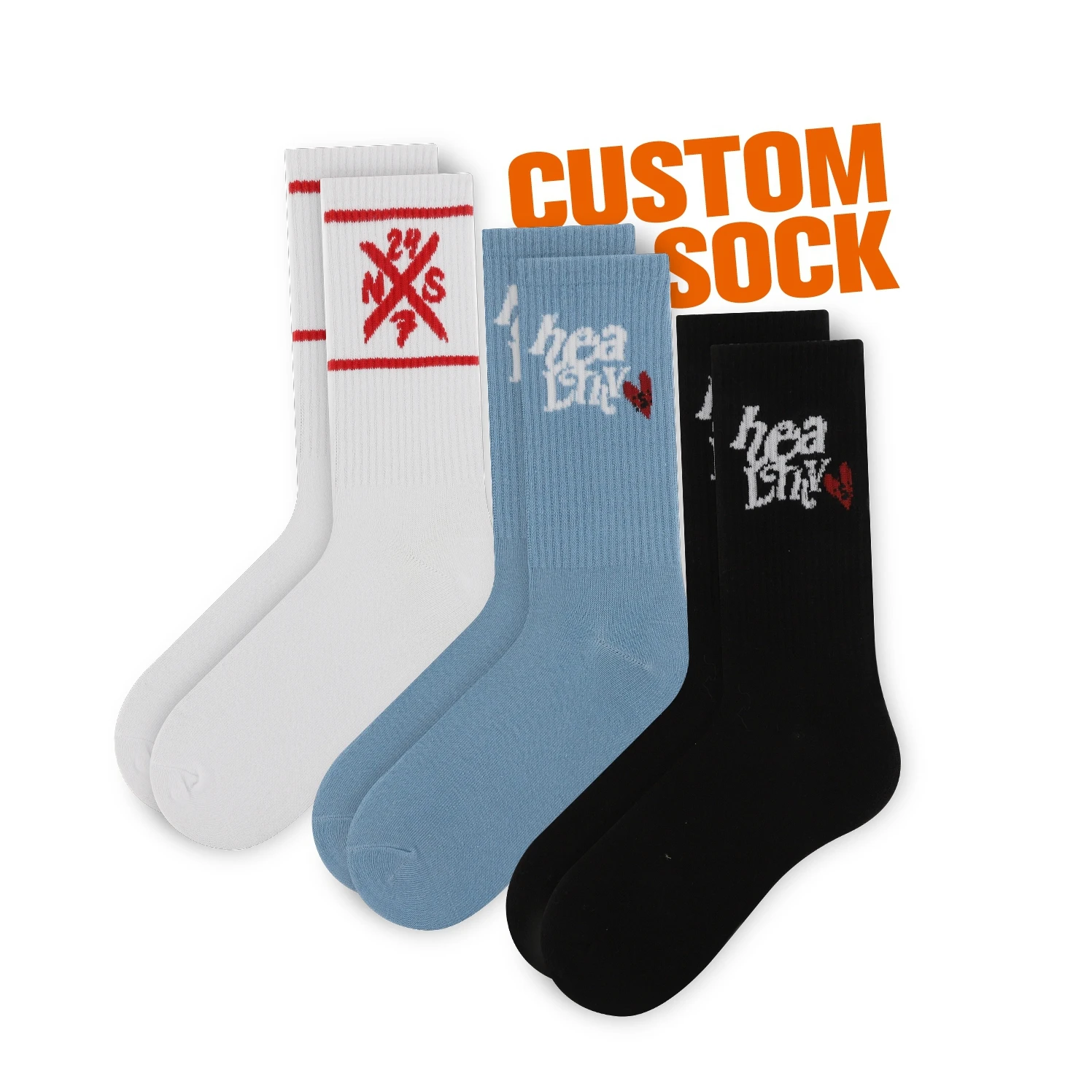 FREE DESIGN & MOCKUP Wholesale Men Cotton Sock Custom Design Crew Sock With Made Your Own Logo Sox