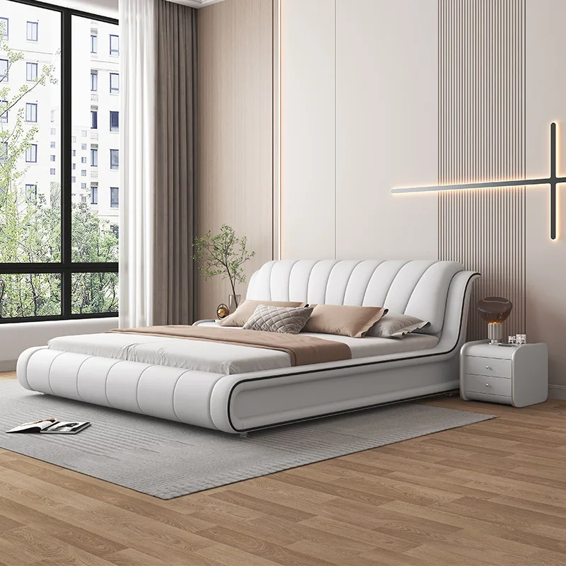 Modern simple double soft bed master bedroom wedding bed with air pressure high box storage light luxury leather bed wholesale