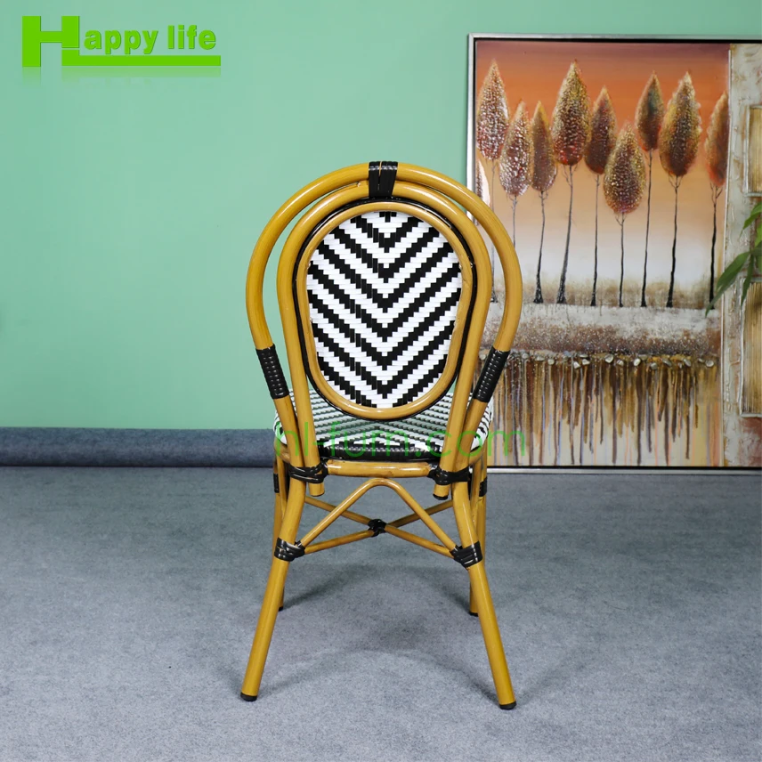 Stackable high quality outdoor furniture dining chair sets for garden restaurant patio with rattan wicker aluminum bamboo metal