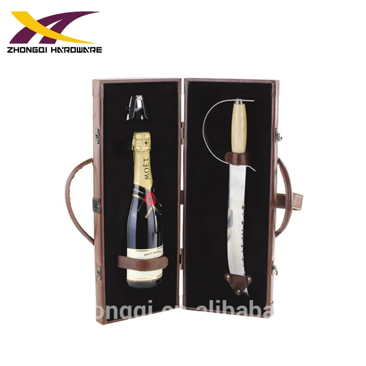 
Brown leatherette case for 1 bottle champagne accessory swords wine gift set 