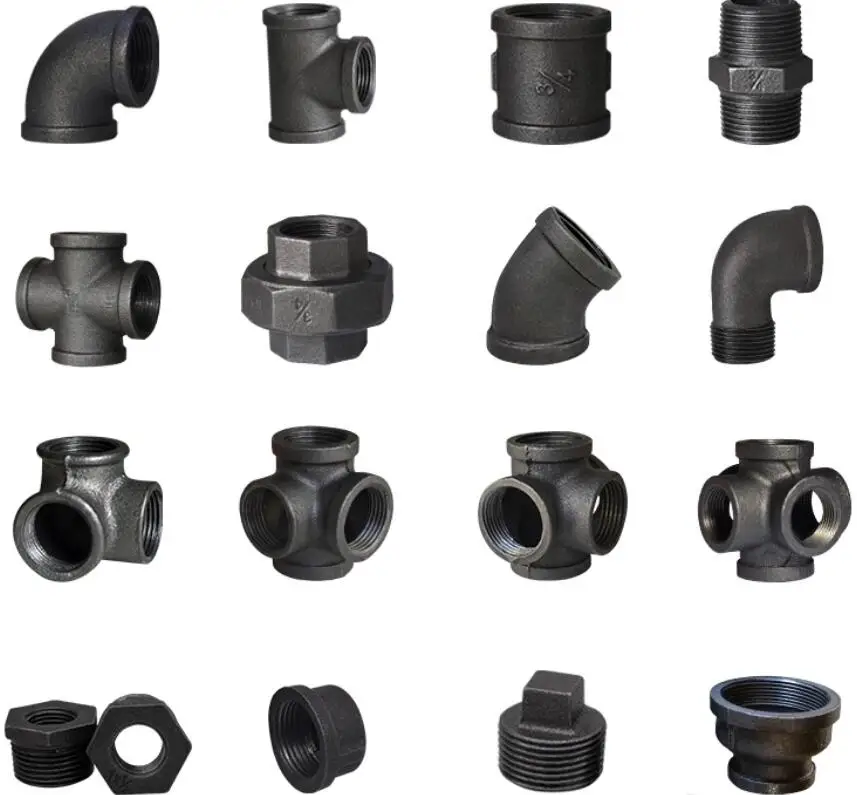 1/2 malleable iron casting rustic black pipe fitting elbow,tee,floor flange,reducer,coupling,union for living room coffee table