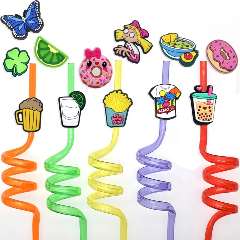 New Silicone Custom Straw Topper Charm Cover For Wholesale Cute PVC Set Attachment Cute Bar Accessories Straw Topper Charms
