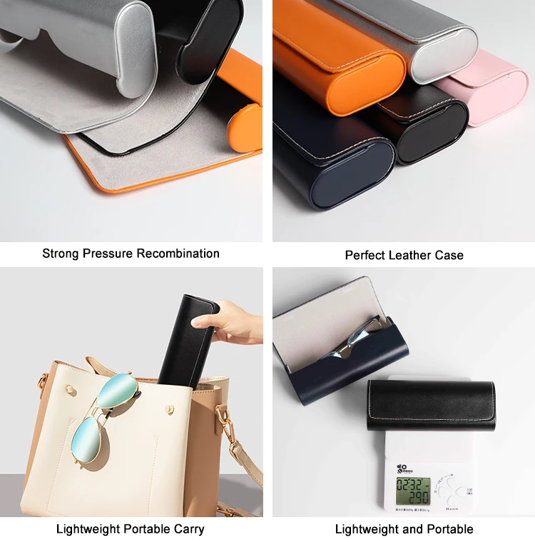Portable Eyeglass Case, Luxury Stylish vegan Leather Compact Magnetic Closure eyewear Cases for School, Reading and Office