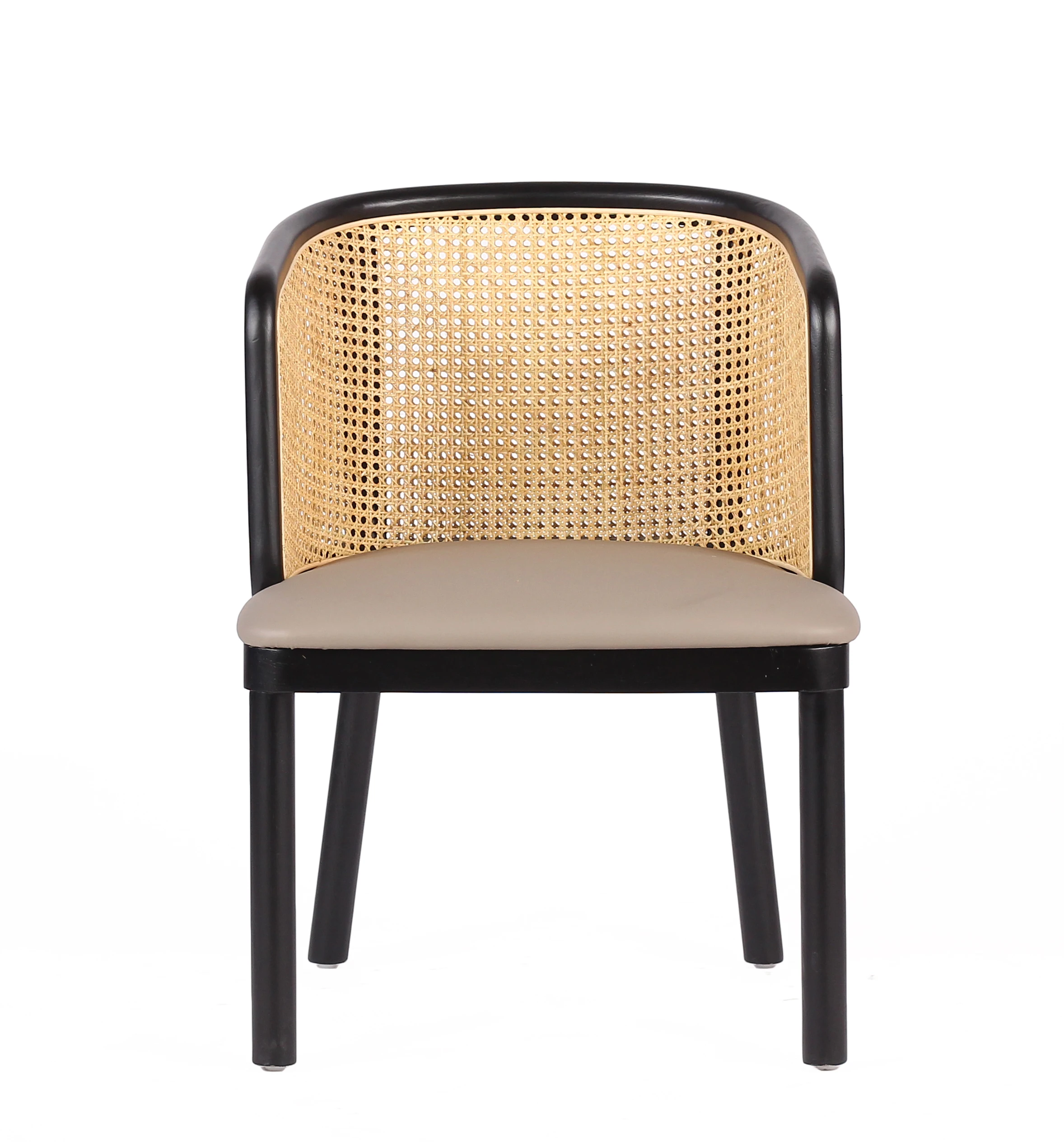 
Indoor Furniture Wooden Cafe Rattan Arm Chair Solid Wood High Back Upholstered Rattan Dining Chair 