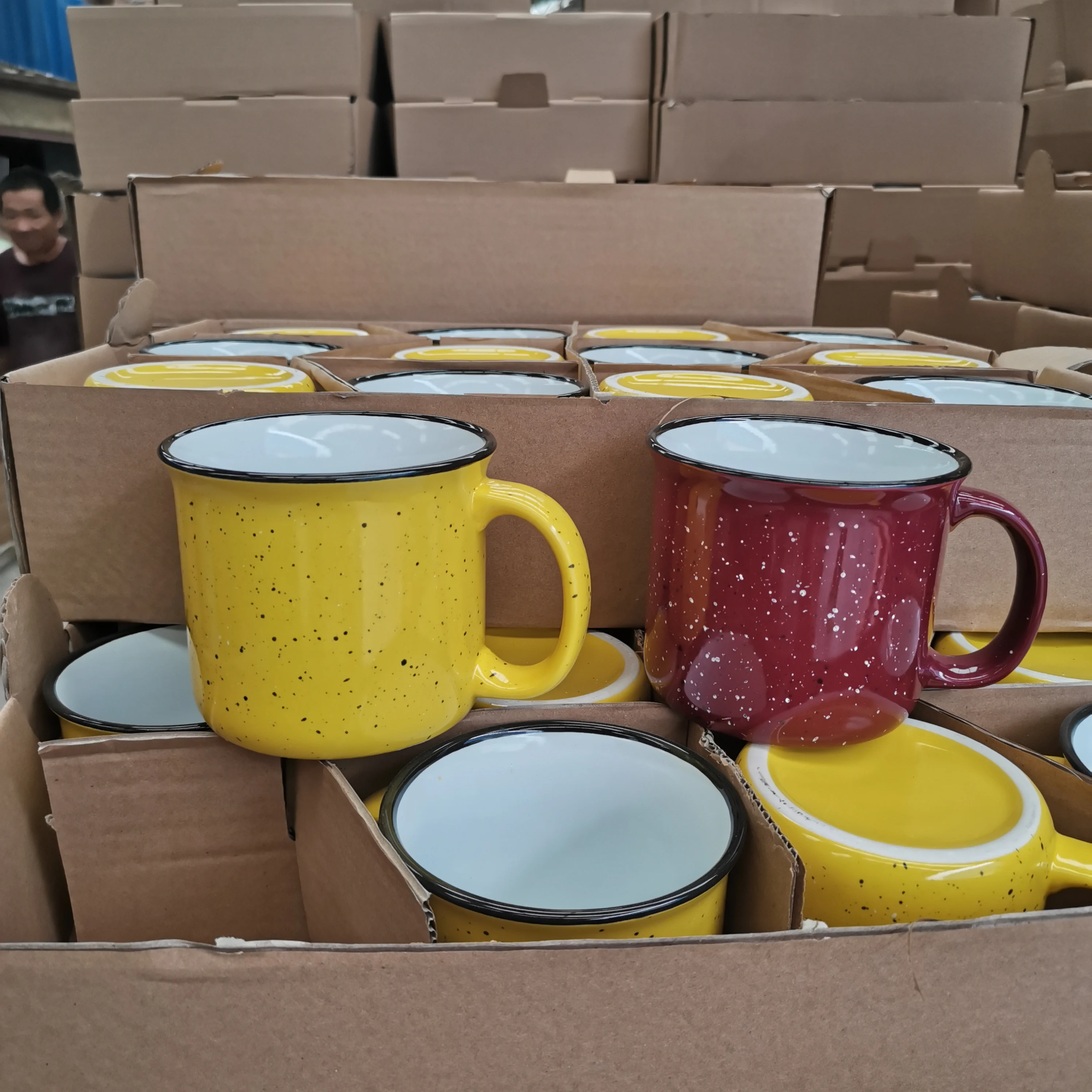 Custom Printing Logo Classic 15oz Vintage Speckled Camping Cup Ceramic Campfire Coffee Mugs