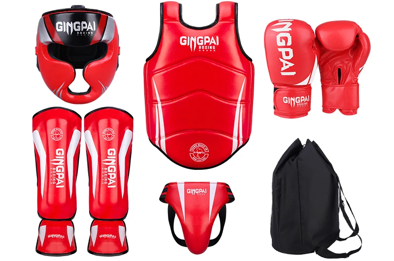 New Professional Boxing Gloves Gear Leather Set Boxing Gloves head and groun guard set