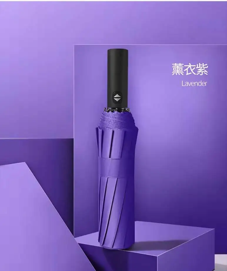 SUNDAY 23 Inch Automatic Switch Strong Umbrella on and Off Mechanism 12 Ribs Twelve Bone Three Folding Metal Travel Stretch OEM