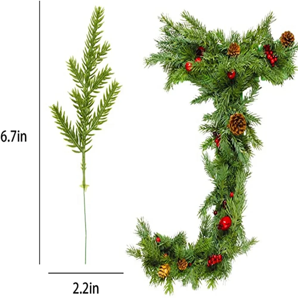 6.7x2.0 Inch Artificial Pine Needles Branches Garland for DIY Garland Wreath Christmas Embellishing and Home Garden Decoration