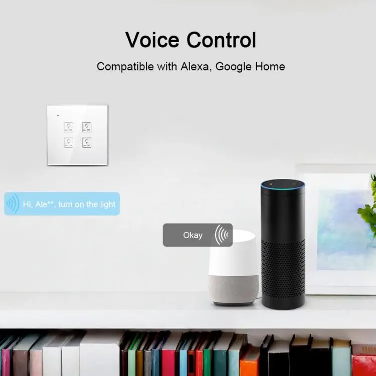 Wi-Fi Smart Wall Touch Light Switch Glass Panel Voice Control Compatible with Alexa Google Home APP Control Timing Function Smar