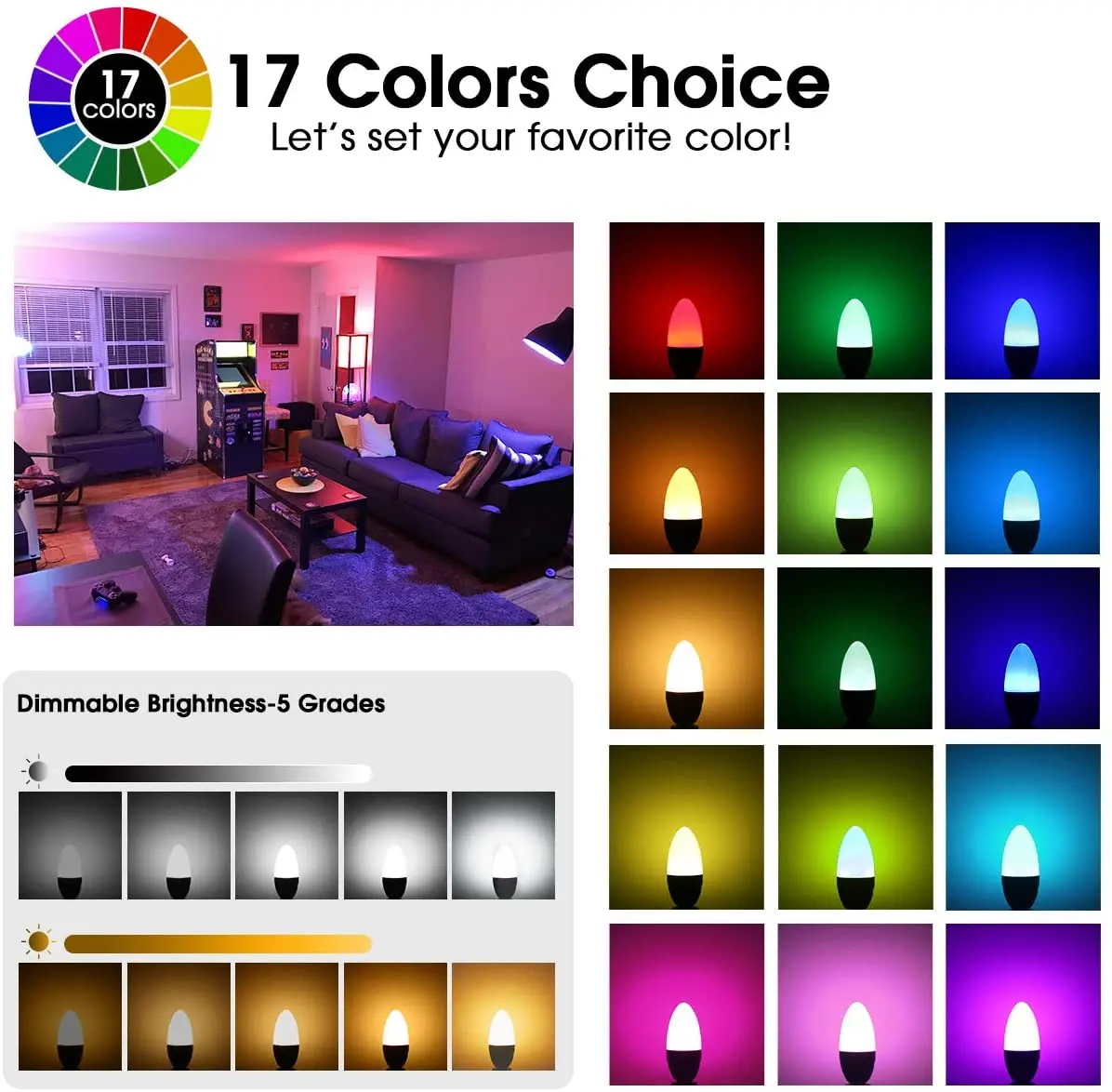 LOHAS 5W E12 E14 Dimmable RGBW LED Bulb with Remote Controller for Christmas Party