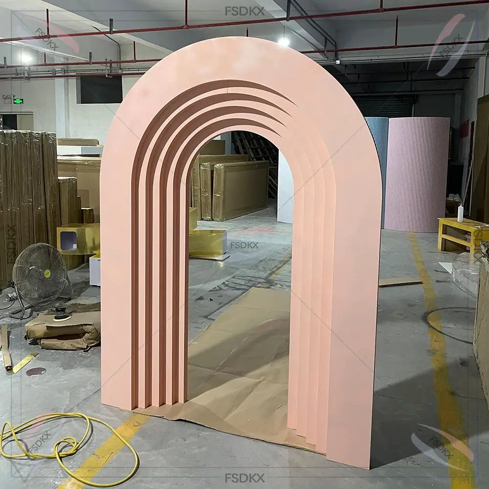 Luxury Top Quality White Pink Ripple Arc Arch Backdrop Wedding Reception Backdrop Design For Party Banquet Reception