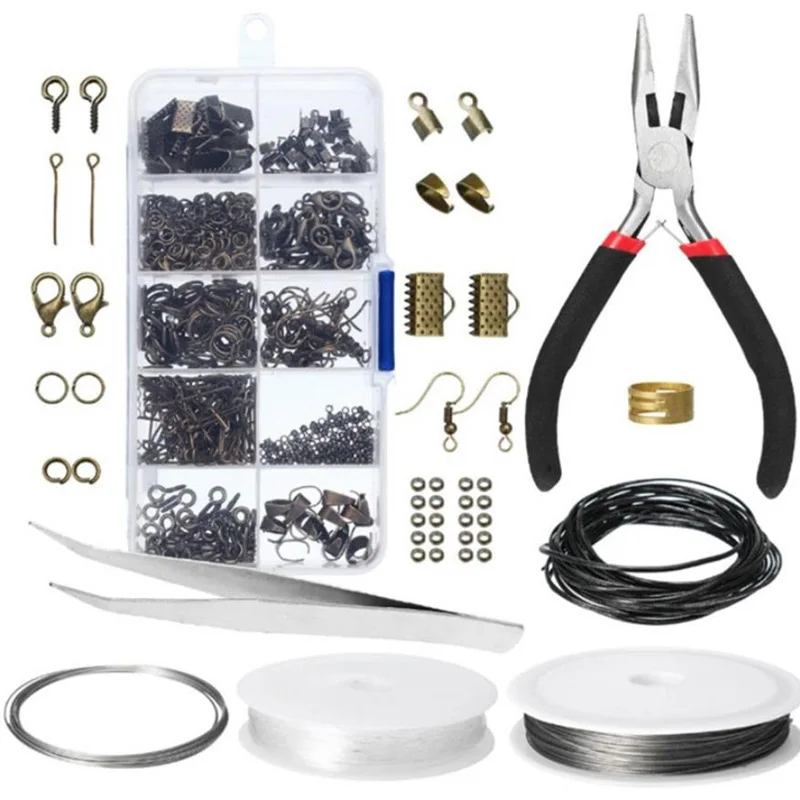 10 Grids Jewelry Findings Mix Earrings Lobster Claps Jump ring Bead Cap Set for DIY Making