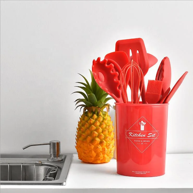 10 pieces silicone kitchen cooking utensil set with kitchen utensil holder