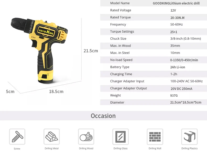 Goodking 92 Pieces Manufacture Electric Combo Kit Works Cordless Tools Power Tool Set Black Battery Carton Box 12V Household