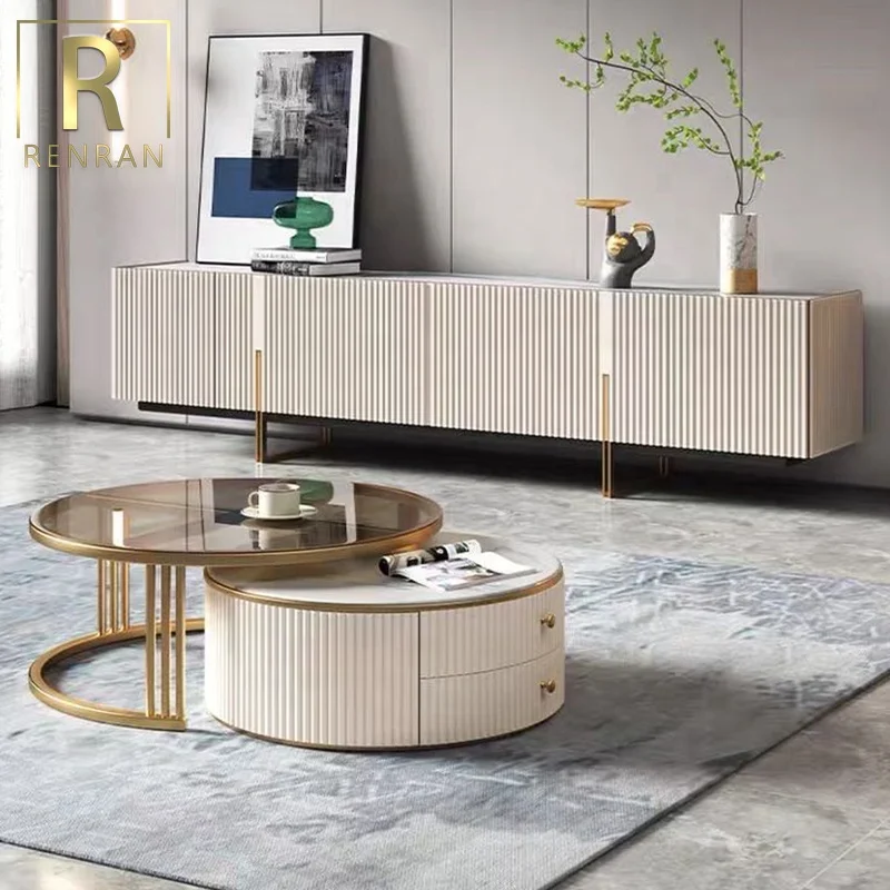 Modern latest design wooden fancy tv stand center table set living room metal and wood tv stand furniture