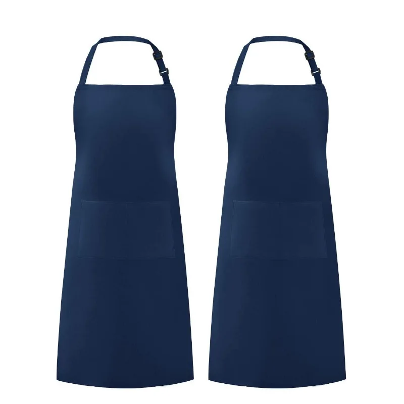 Wholesale Custom Logo Plain Color Polyester Apron with Front Pocket Chef Cafe Bbq Food Cooking Cleaning Bib Aprons Kitchen Apron