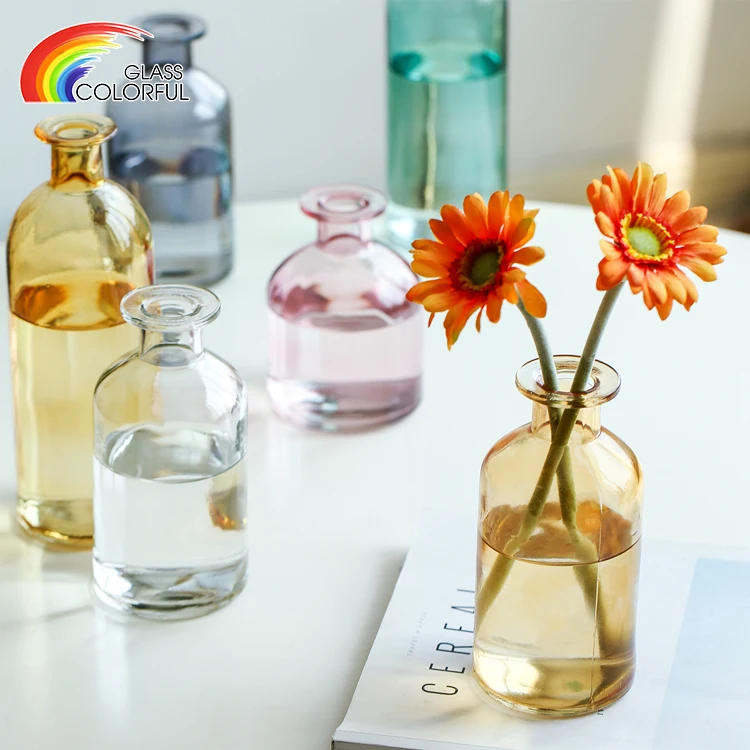 
Wholesale cheap manufacture machine made wedding home office centerpieces colored glass bottle vases decorative 