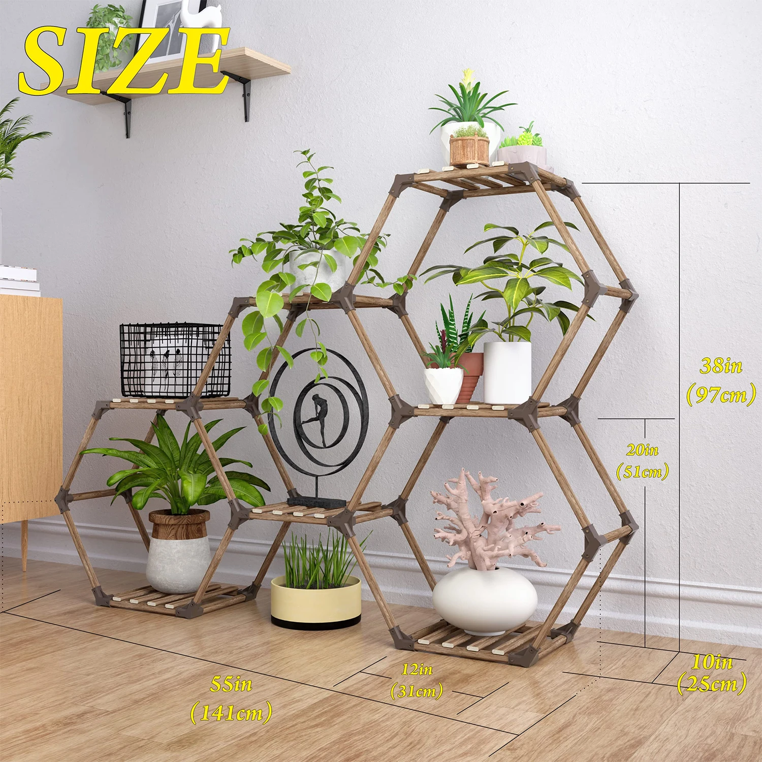 Indoor Outdoor Plant Shelf Large 7 Tiers Wooden Potted Holder Hexagonal Plant Stand For DIY Flower Stand