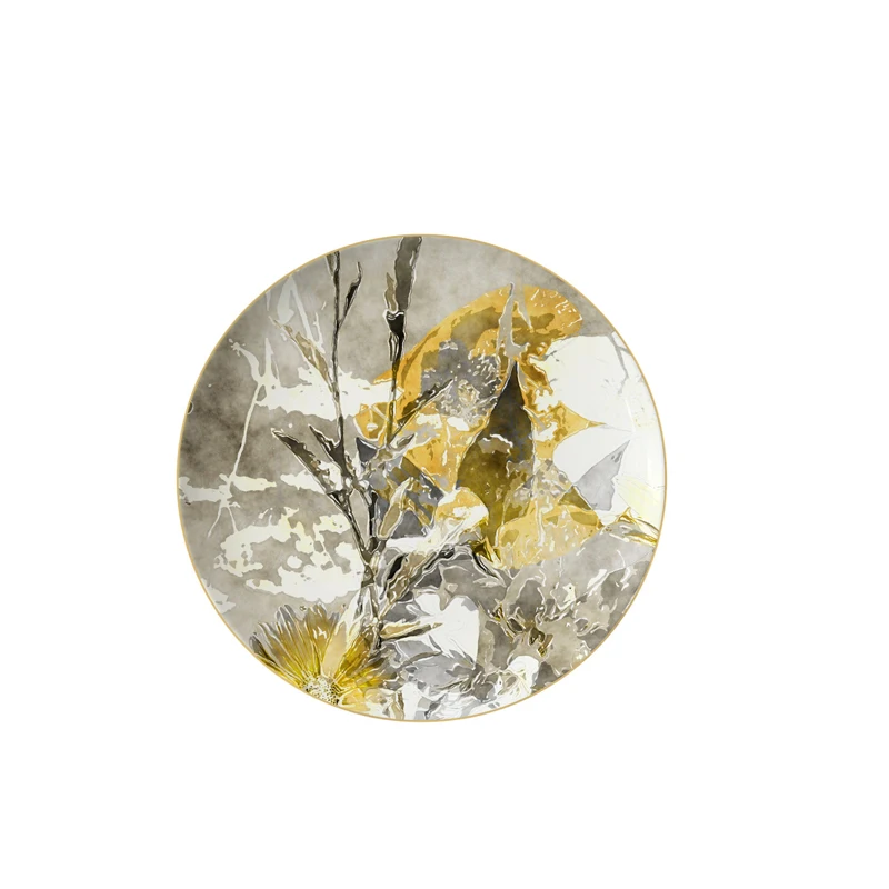 European Floral Style Bone China Tableware for Wedding Table Decoration Colorful Oil Painting Retro Design Ceramic Charger Plate