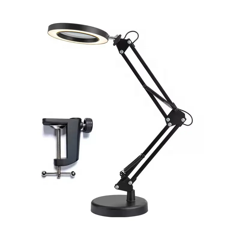 Multi-functional 72 LEDs 10X Magnifier Reading Repair Beauty Light Folding Long Arm Clip-on Desk Lamp LED Magnifying Glass Lamp