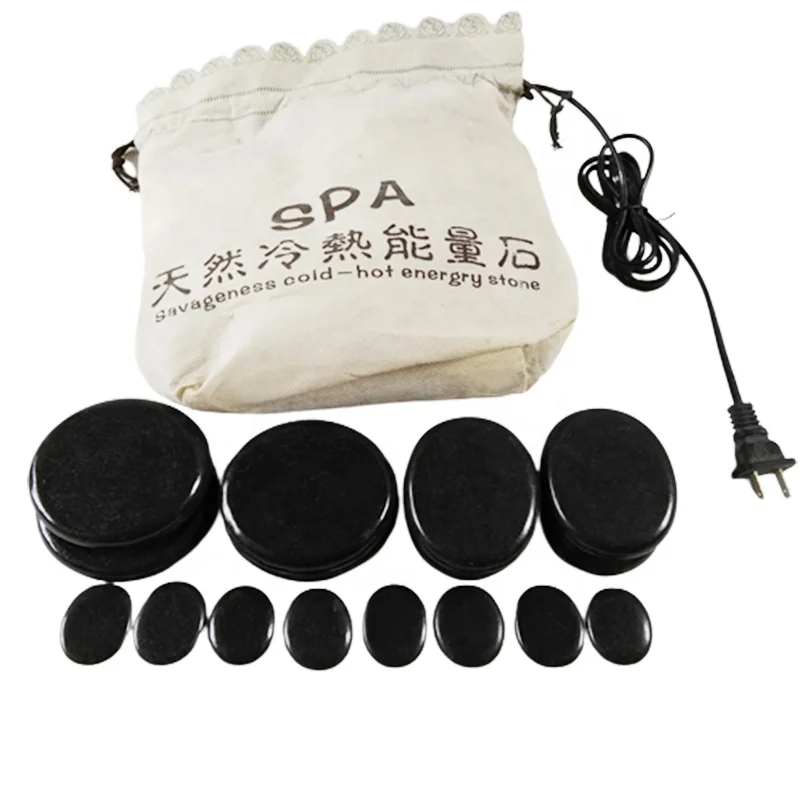 massage stones with heater 16Pcs/Set Spa Volcanic Stone Energy Massage Stones With Electric Heating Cloth Bag