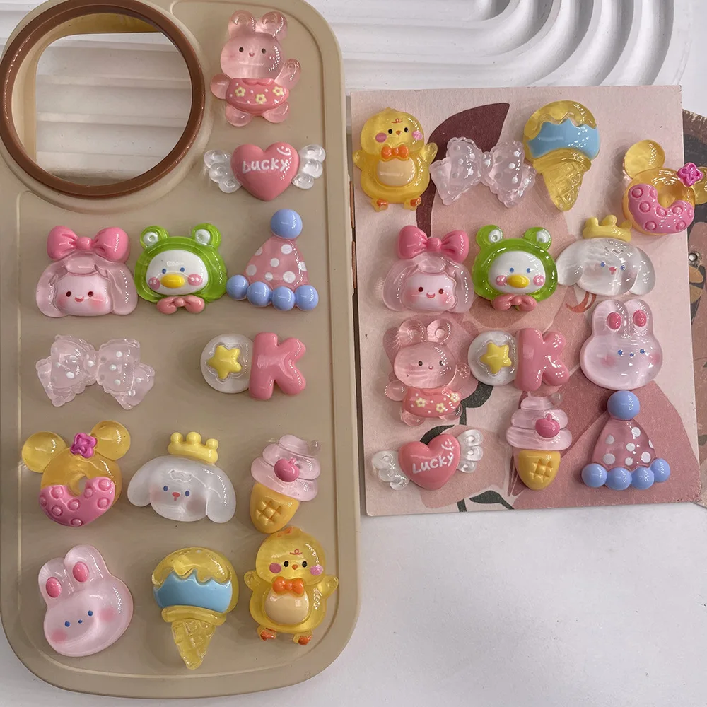 Clear Resin Charms Jelly Bunny Hat Duck Pink Yellow Diy Decoration for Phone Case Hair Clip