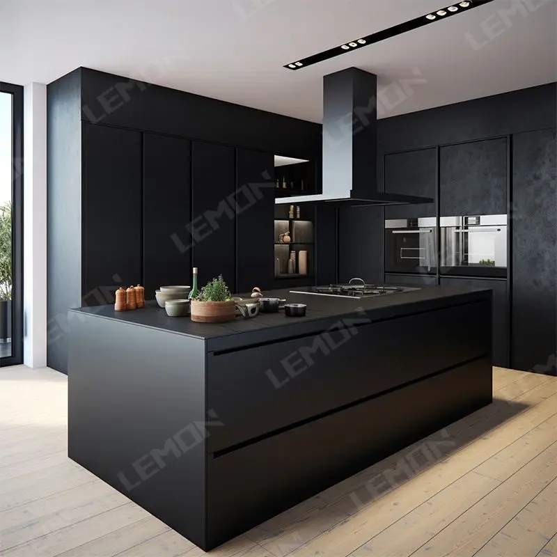 Cuisine Complete Modern De Luxe Black Luxury Cupboard Custom Marble Island Furniture Modern Kitchen Cabinets Sets
