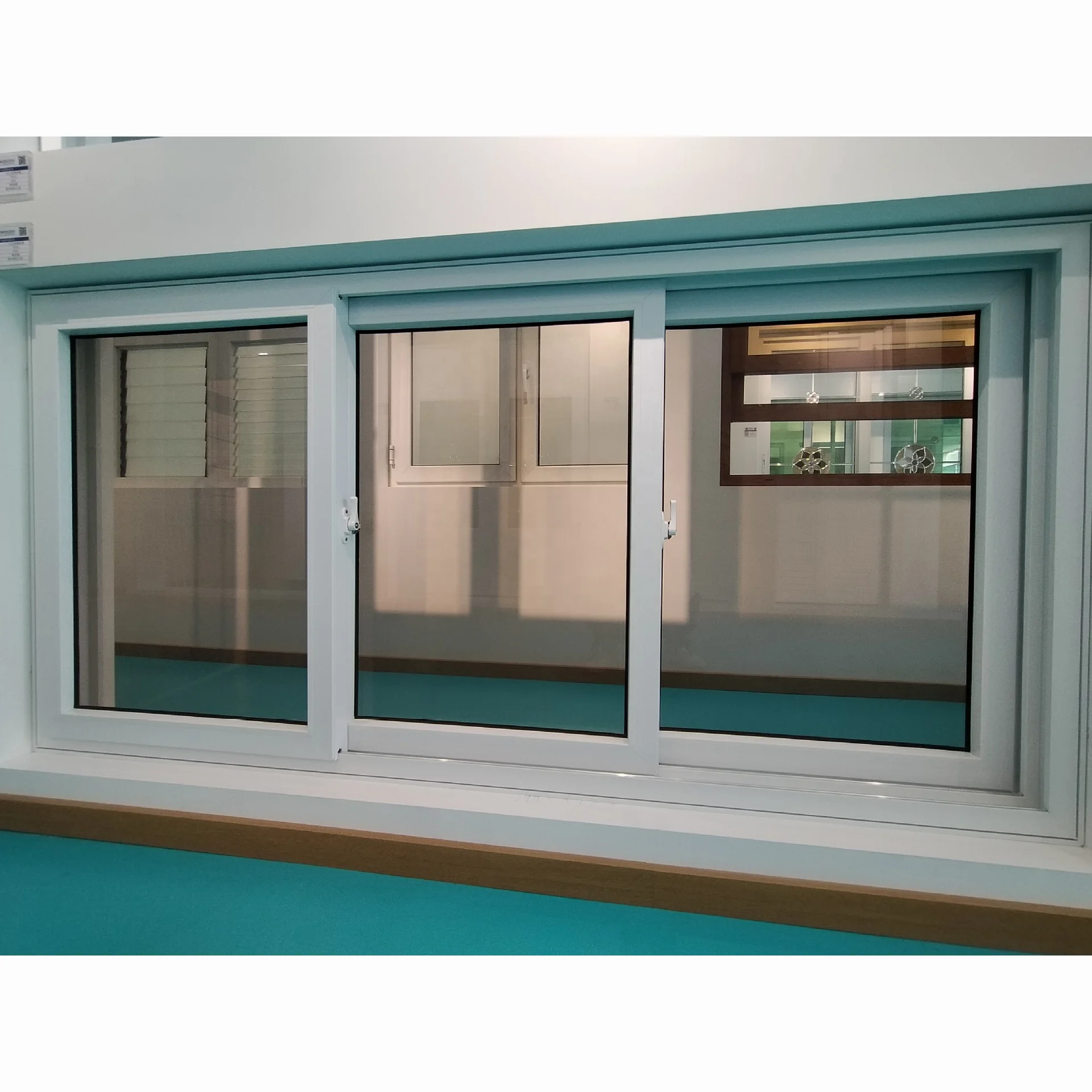 NUOXIN Double three pane sliding glass PVC windows UPVC vinyl sliding window with mosquito net