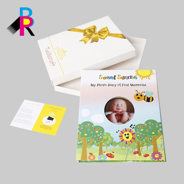 Factory custom design color printing linen hardcover modern families beautiful memory book for baby