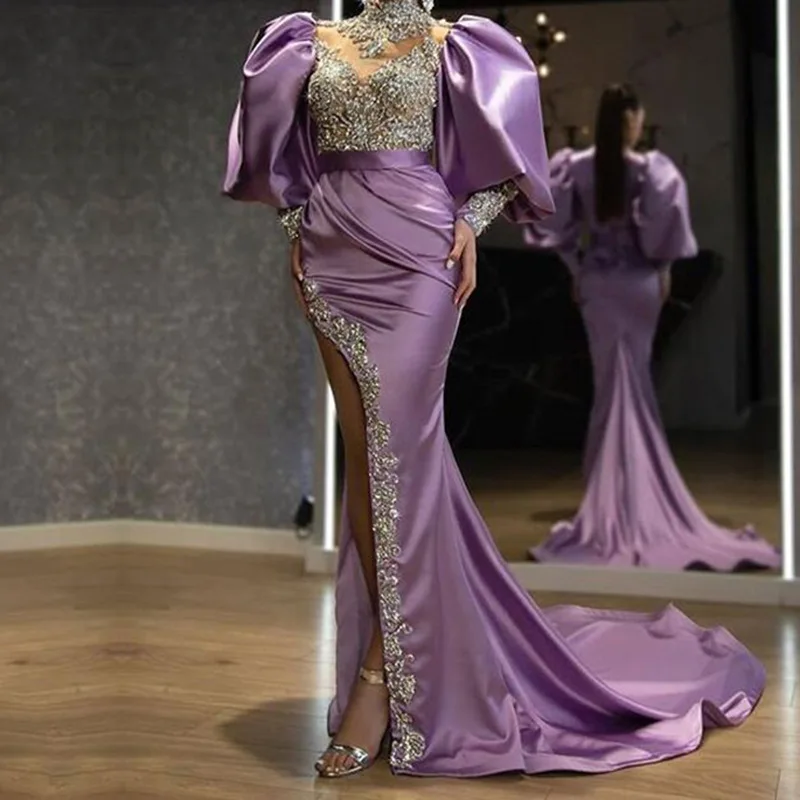 2024 new European and American cross-border dress princess sleeve bag long with train sprinkled gold temperamen