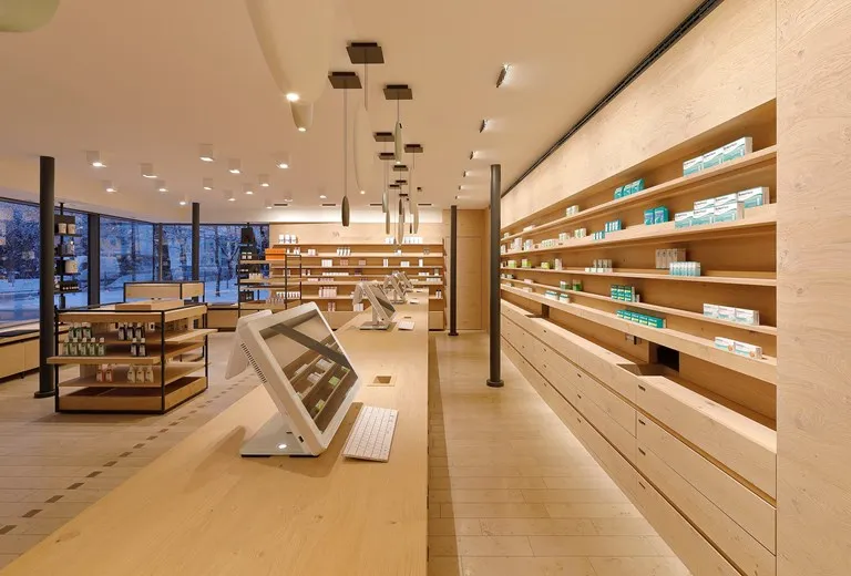 Customized Medical Store Furniture Display Rack Medical Shop Racks Shelves for Sale