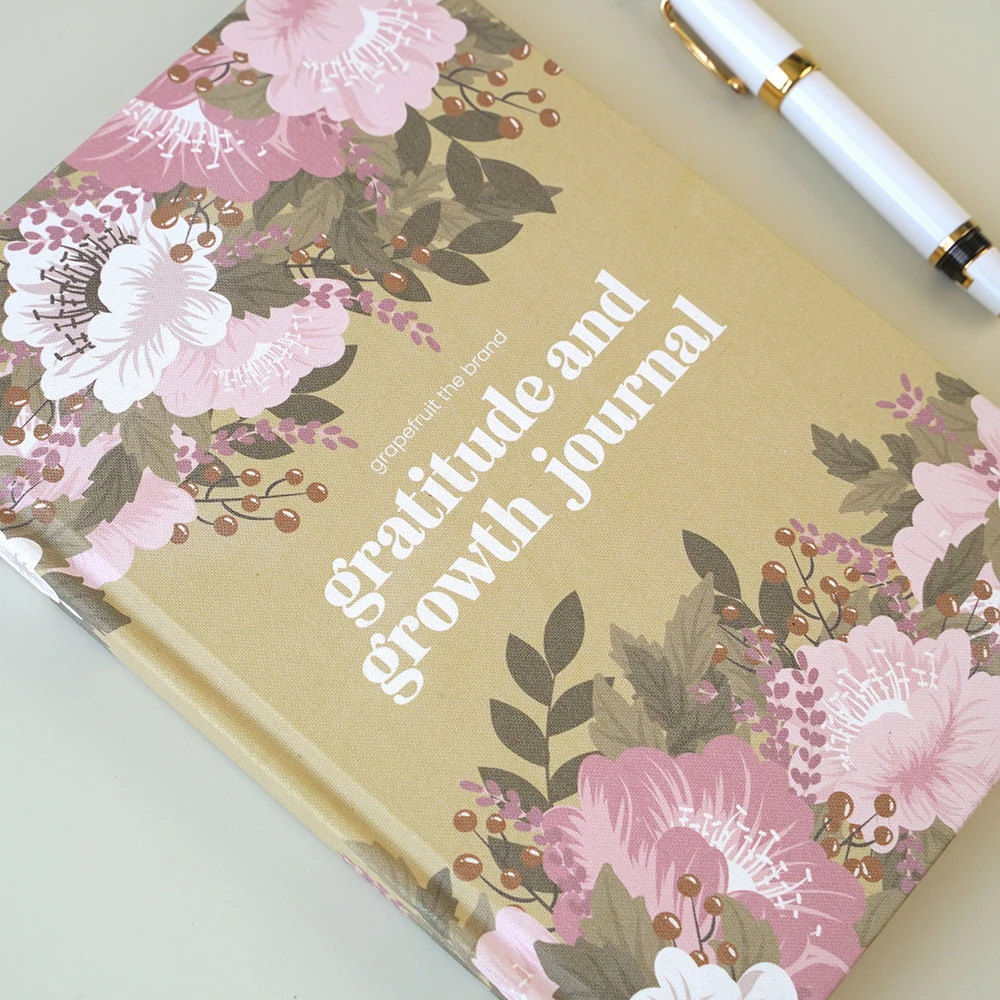 Custom Logo Planner A5 Pink Flowers Thermal Binding Diary Journal Gratitude And Growth Hardcover Notebook