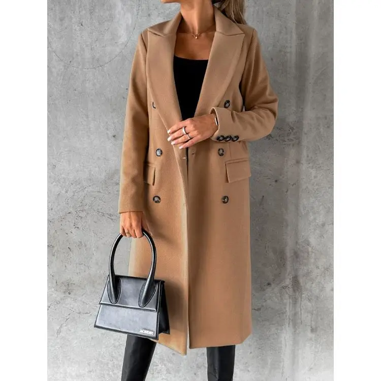Wool Lapel Thin Winter Coat Solid Color Slim Fit Ladies Woolen Coats Custom LOGO Long Korean for Women Woven Standard