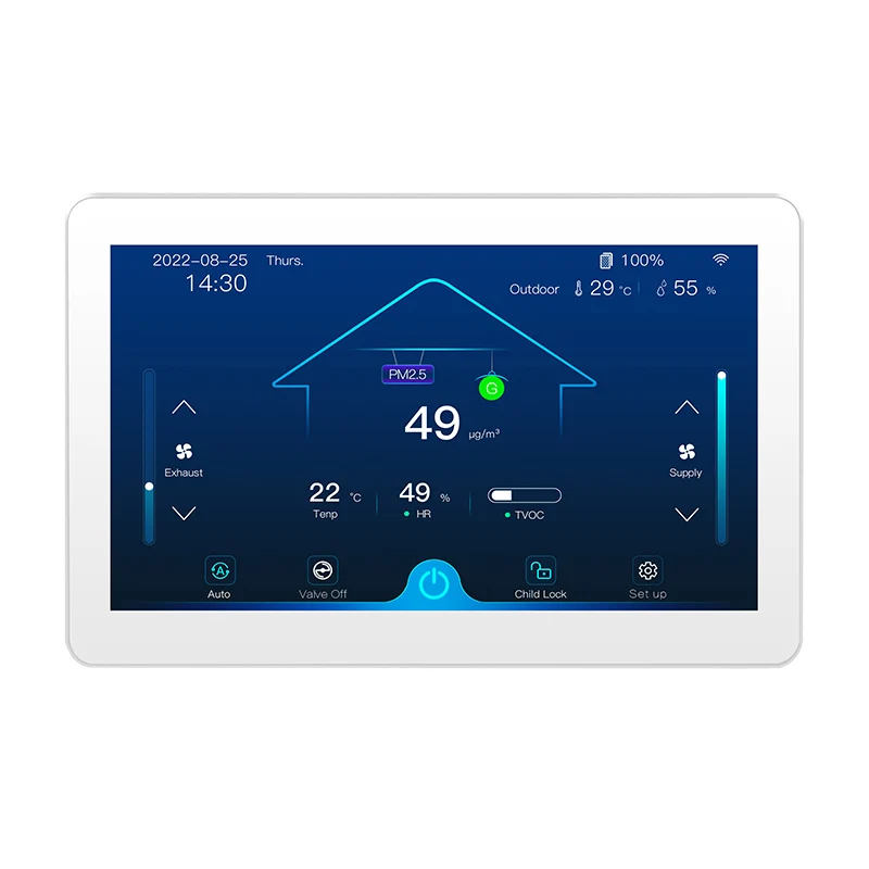 Air quality monitoring modbus wifi 7 inch color screen hrv ventilation system smart controller