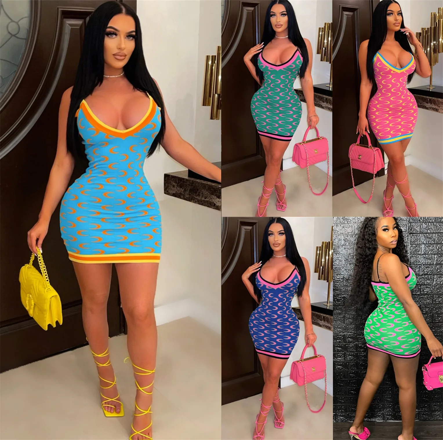 Knitted Summer Y2K Sun Dresses 2022 Strap Bodycon Club Spaghetti Tight Woman Fitting Mini Dress