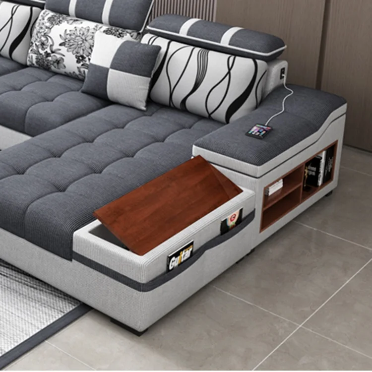 
JS4040 Shaped Luxury Living Room Sofas Sectional Furniture 7 Seater European Fabric Set Modern Sofas bed 