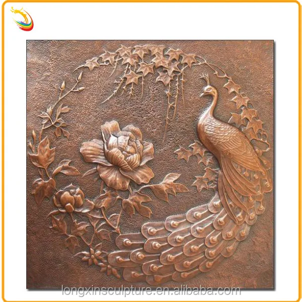 Modern Wall Decor Metal Art Gifts Animals Statue Bronze Peacock Relief Sculpture