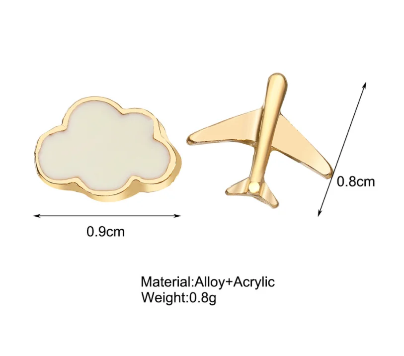 Summer Cute Mini Asymmetry Airplane White Cloud Enamel Earring stud For Women girls