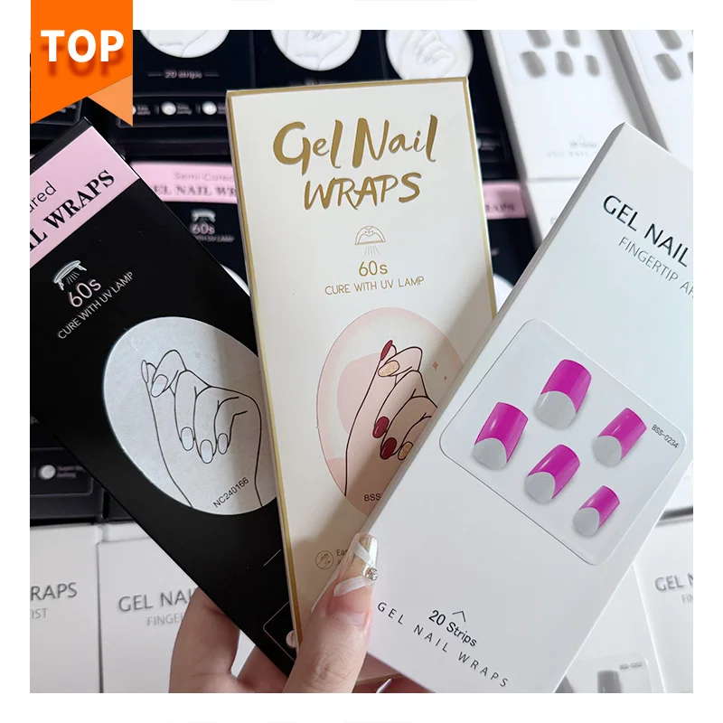 New arrival nail sticker gel high Gloss Offset printing thick UV lamp semi cured wraps long lasting uv gel nail sticker