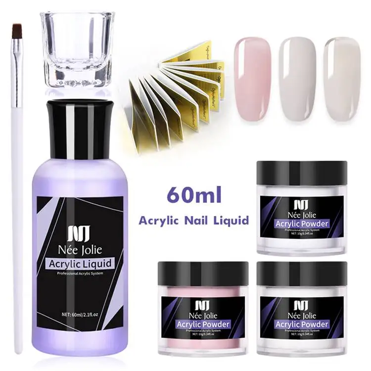 60Ml Liquid Professional System Crystal 6Pcs Brush 3D Art Tips Builder Manicure Acrylic Powder Nail Kit