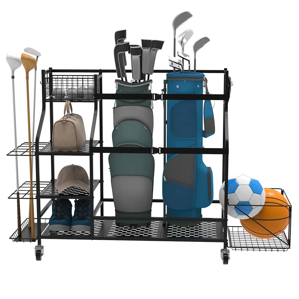 New Design For 2 Golfs Bag And Accessories Club Sports Equipment Golf Bags Storage Organizer Rack With Side Hooks