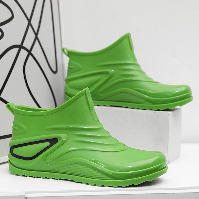 Rain Boots Men Fashion Ankle Rubber Shoes Waterproof Kitchen Insulated Rubber Fishing Work Safety Shoes