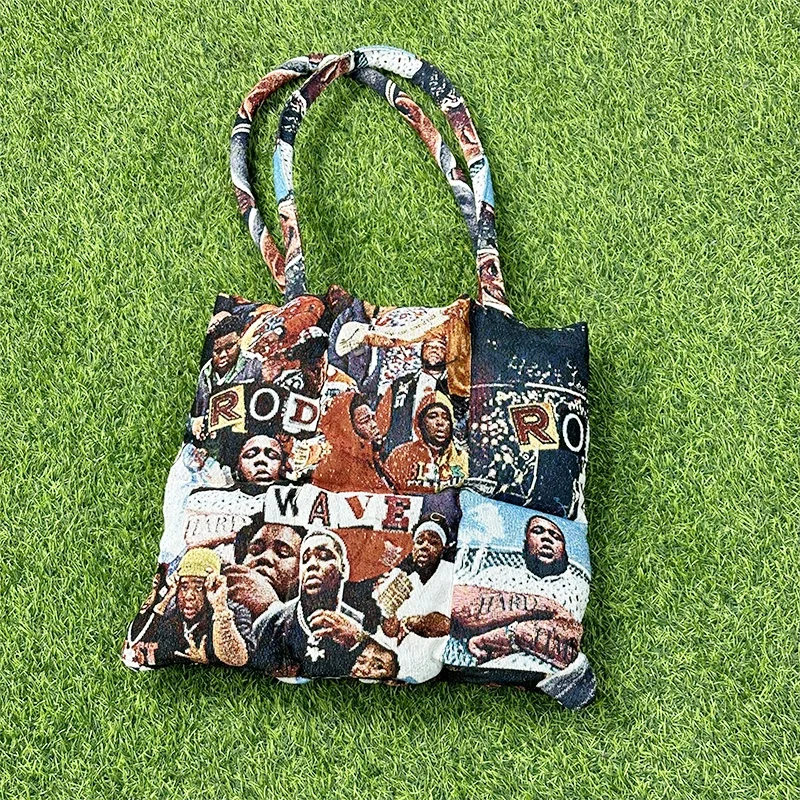 Custom Design Rad Wave rapper across filling cotton tapestry tote bags duffle bags with shopping bag
