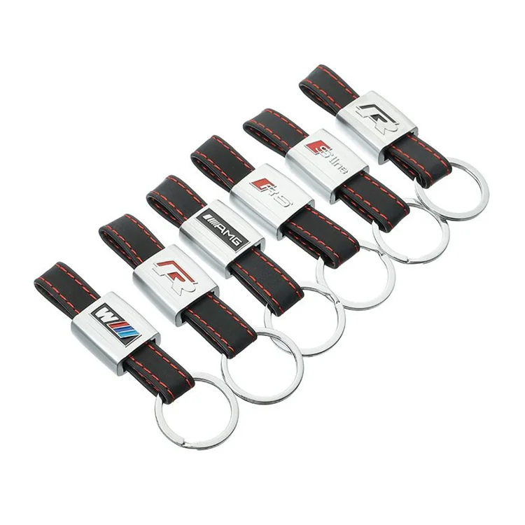 Custom Leather Key Chain Keyring maker metal embossed logo car leather keychain