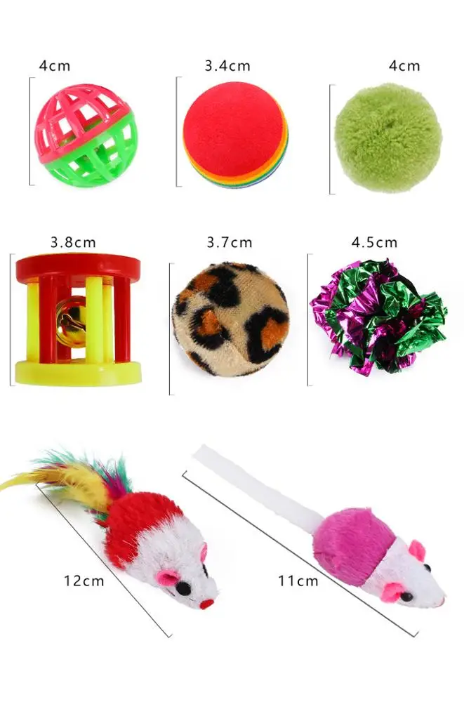 Manufacturer wholesale 21 packs tunnel mouse plush ball bell interactive cat toys set