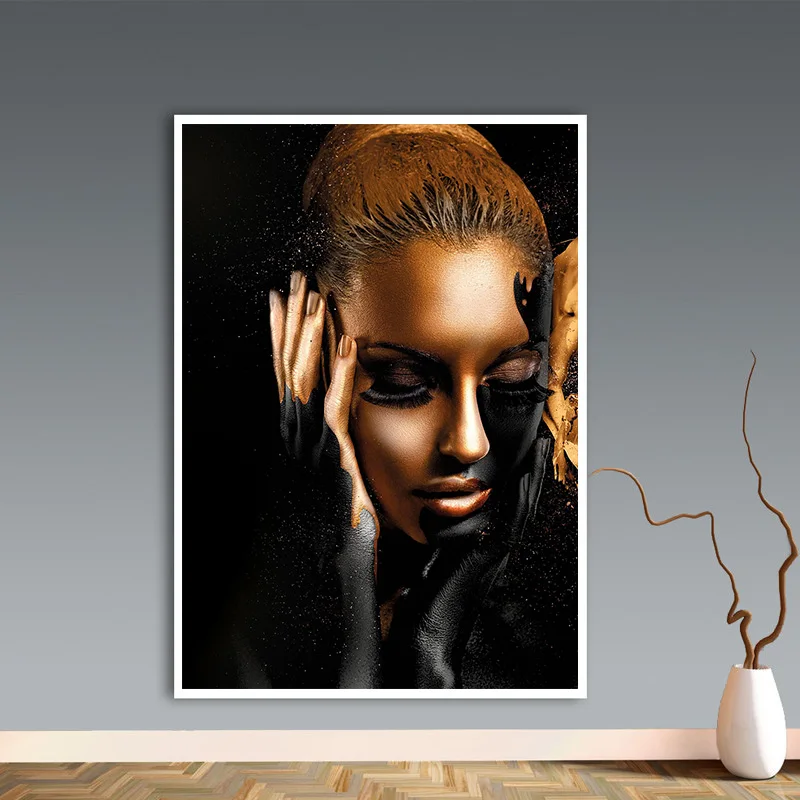 Black Gold Nude African Art Woman Oil Painting on Canvas Cuadros Posters and Prints Scandinavian Wall Picture for Living Room