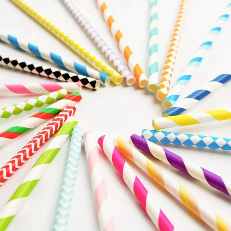 Drinking Tube with Sharp End Colorful Pattern Sustainable Drinking Paper Straw